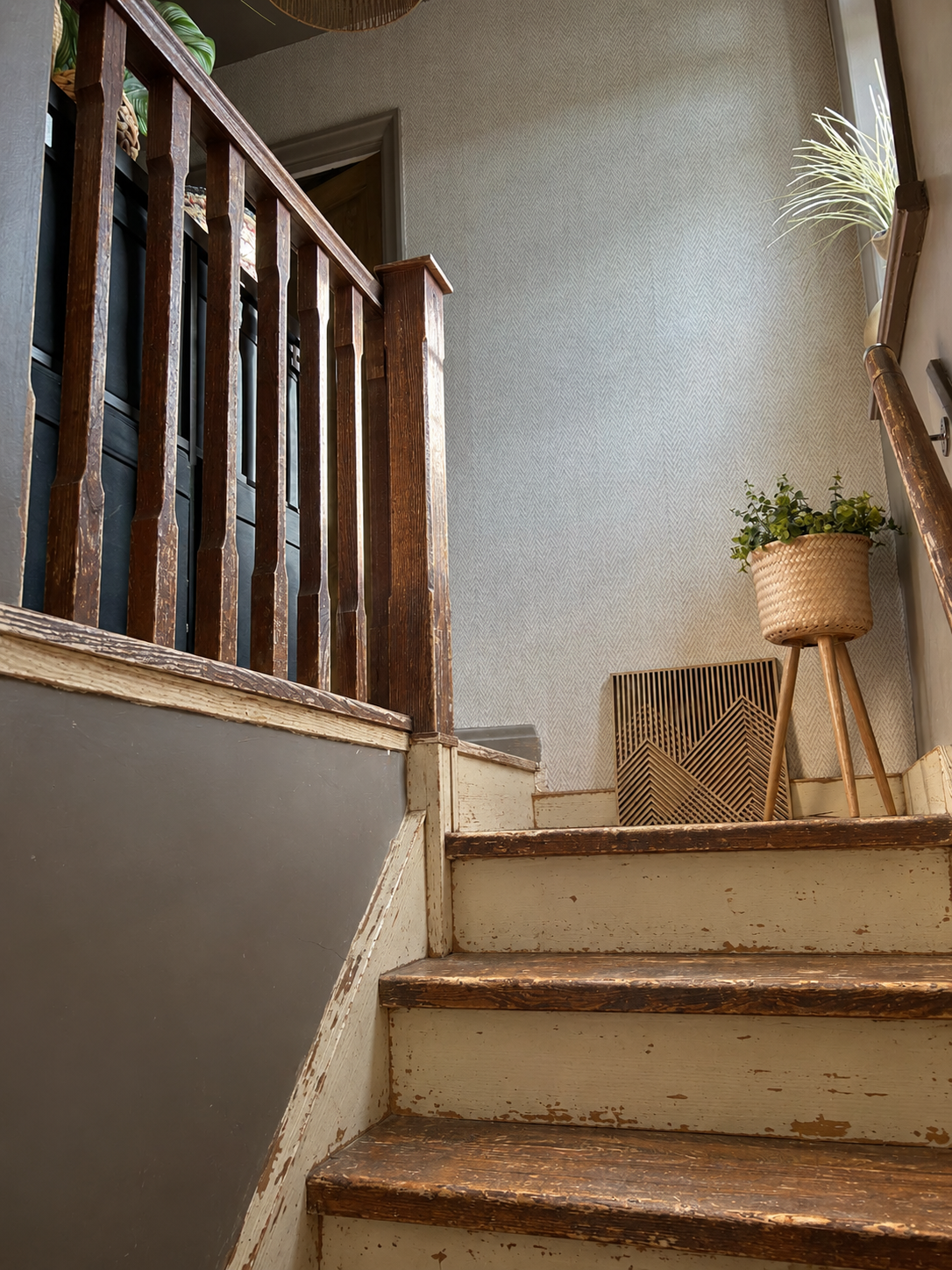 AI illustration of the same staircase with aged finishes